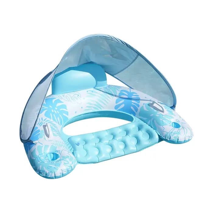 Fauteuil flottant gonflable pour piscine avec auvent pare-soleil, chaise inclinable flottante en forme de U avec porte-gobelets, radeau pour piscine et plage