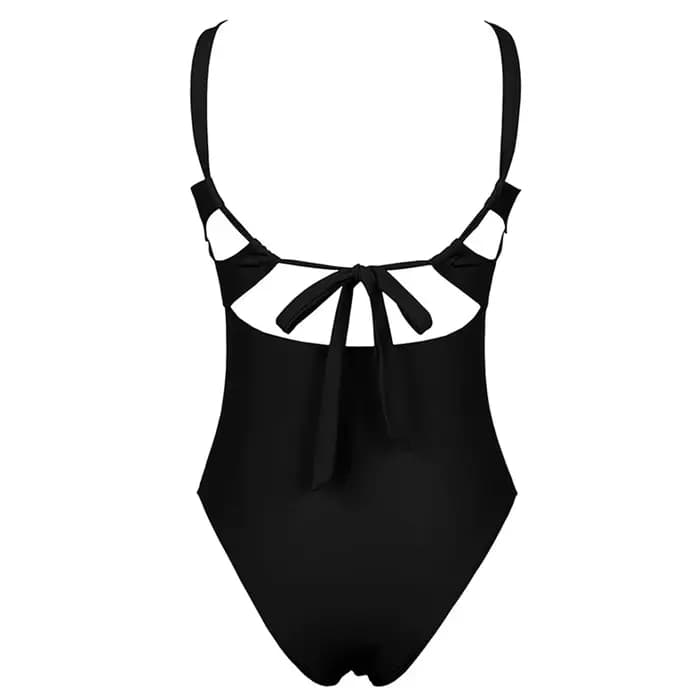 Maillot de bain une pièce noir, taille haute, dos nu, col frontal, pour femmes