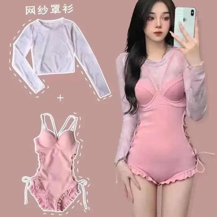 Maillot de bain une pièce rose avec veste pour femme