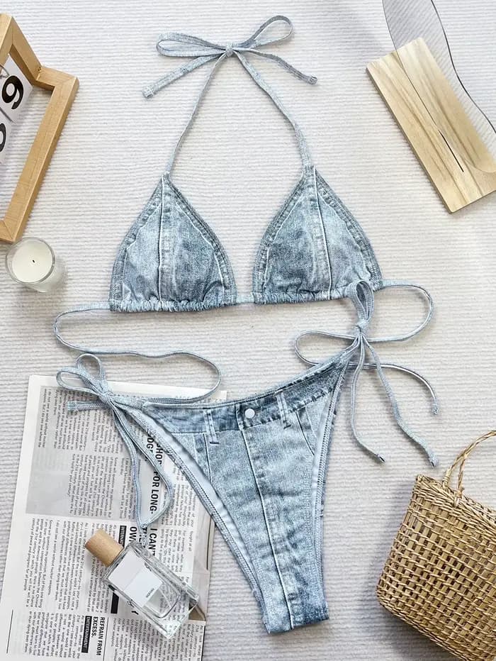 Sexy Denim imprimé Bikinis femme été 2026 Push Up Bikini ensemble maillot de bain deux pièces string