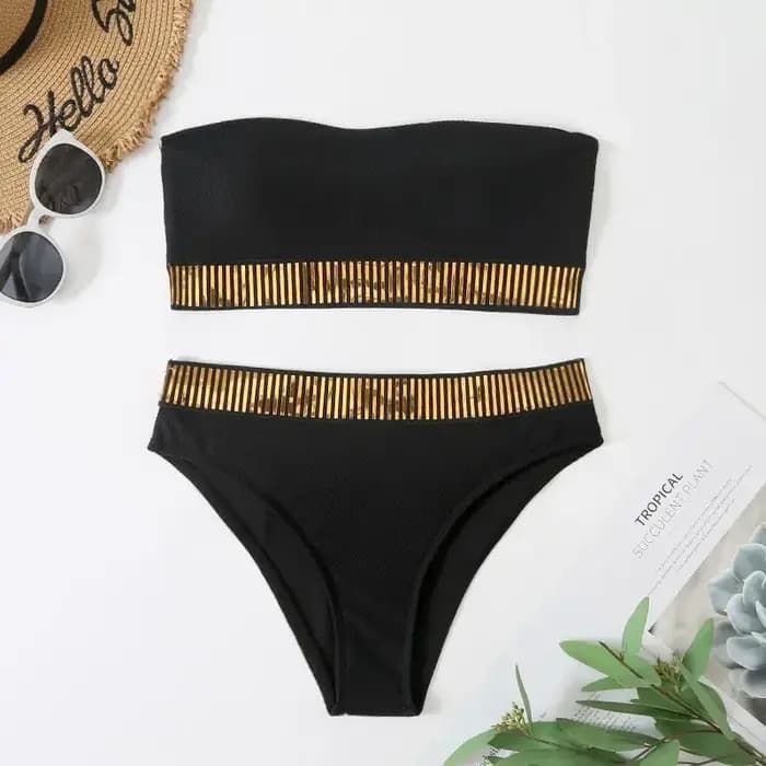 Sexy Bandeau taille haute Bikini 2025 femmes Triangle maillot de bain point détail maillots de bain rembourré maillot de bain femme solide maillots de bain