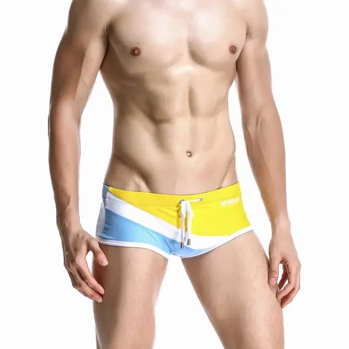 Maillots de bain pour hommes, maillot de bain triangle à angle plat, court, ajusté, color block, taille basse, maillot de bain sexy, bikini
