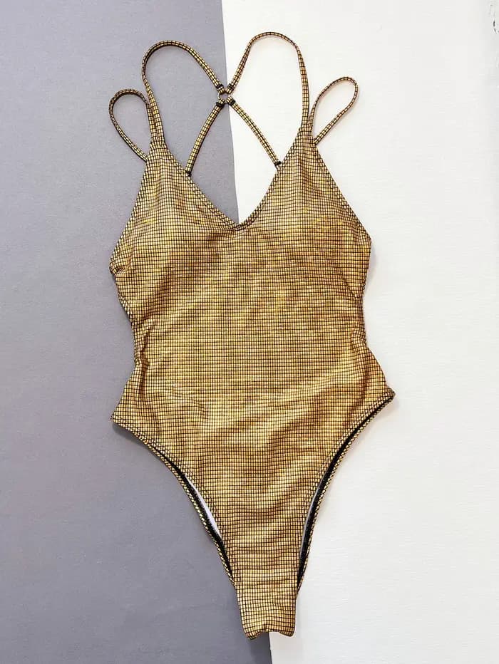 Sexy paillettes or seuqine maillot de bain une pièce dos bandage maillot de bain maillots de bain femmes tenues de plage biquini tankini
