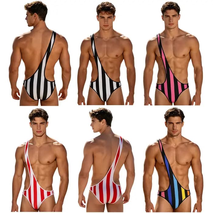 Maillot de bain une pièce pour hommes, Mankini à séchage rapide, body rayé à une épaule, maillot de bain pour la plage, la piscine, le bain au soleil, les sports aquatiques
