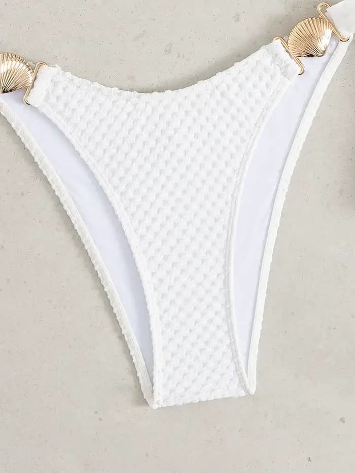 Sexy blanc Bikini 2026 Mujer femmes coquille en métal pansement string maillot de bain été Push Up soutien-gorge plage maillot de bain vacances maillots de bain