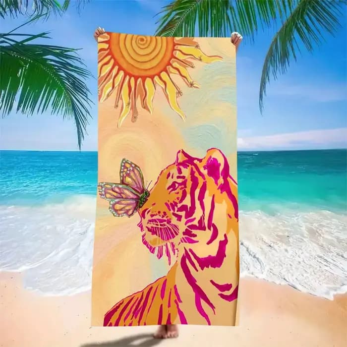 Serviette de plage élégante à rayures vertes et imprimé léopard - Couverture de bain en microfibre super absorbante et à séchage rapide pour pique-nique et escapade en bord de mer