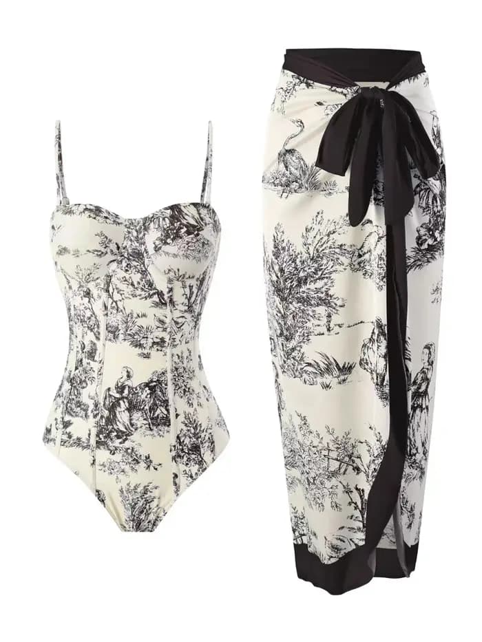 Strppy imprimé maillot de bain une pièce avec robe de plage 2026 femmes Sexy Push Up maillots