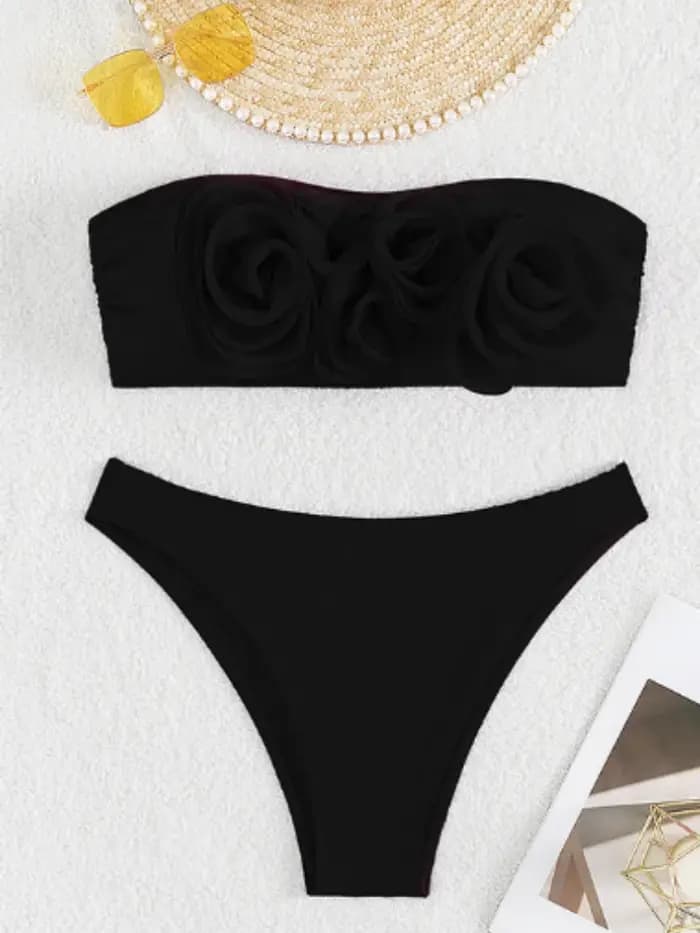 Maillot de bain 2 pièces rose vif, sexy, imprimé floral 3D, push-up, culotte taille haute, pour femmes, vêtements de plage, 2025