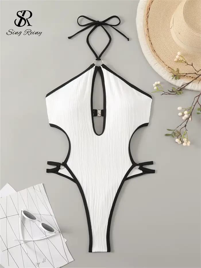 SINGREINY évider licou Bikini maillots de bain gaine irrégulière body court mode femmes dos nu plage