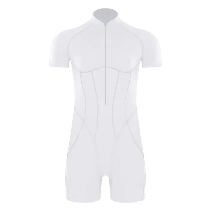 Hommes barboteuses body maillot de bain col montant avant fermeture éclair manches courtes Shorts bas justaucorps combinaison maillots de bain musculation combinaison