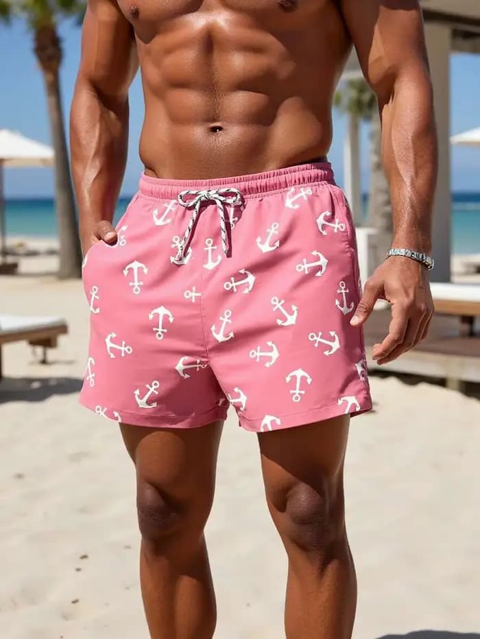 Nouveauté 2026 Shorts de plage décontractés pour hommes, coupe droite ample avec cordon de serrage,