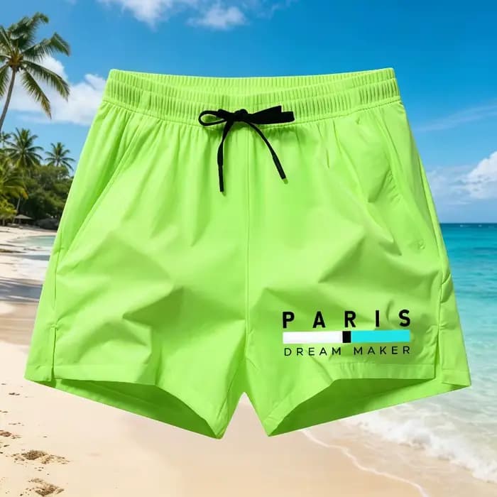 Short de plage imprimé Paris pour hommes, pantalon de bain extensible avec cordon de serrage à la taille, short de surf décontracté et ample, grande taille s-5XL