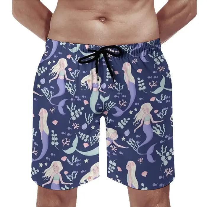 Short de planche imprimé sirènes pour homme, maillot de bain, bleu, écailles de poisson, trench court, grande taille