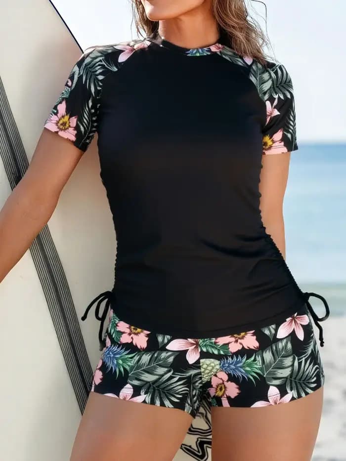Maillot de bain de surf imprimé 2026 à manches courtes pour femme