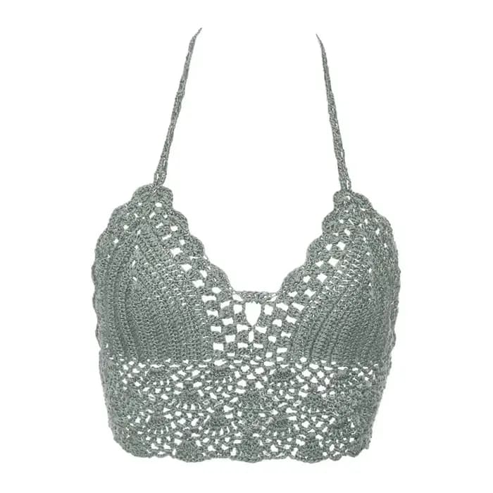 Nouveau Sexy Bikini haut court Crochet Boho plage Camisoles Bikini Bralette licou Cami tricoté soutien-gorge femmes dos nu maillots de bain débardeur