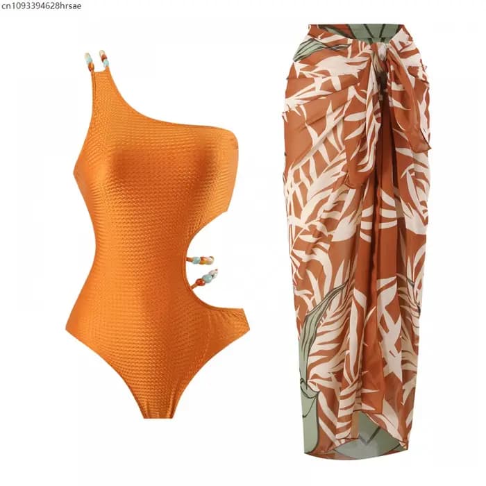 2 pièces une épaule maillot de bain Sexy femmes Bikini 2025 découpé maillots de bain solide rouge maillot de bain femme Biquini body tenues de plage