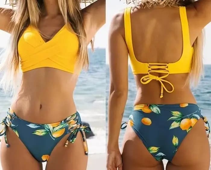 Maillot de bain bikini femme devant croisé à lacets maillot de bain deux pièces