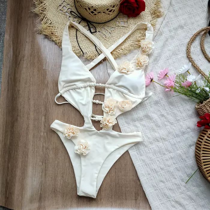 Nouveau Maillot de Bain Une Pièce Femme 2026 à Fleurs 3D, Uni, Sexy, Évidé, Tenue de Plage Tropicale d'Été, Combinaison de Bain