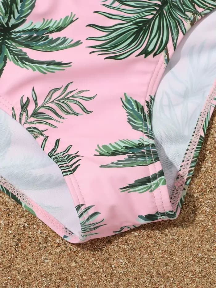 Ensemble 3 pièces maillot de bain imprimé tropical 2026 pour filles avec kimono, tenue de bain pour enfants, maillot de bain féminin, vêtements de plage