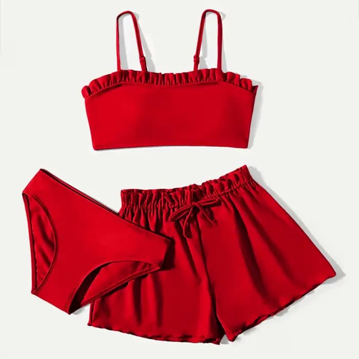 Maillot de bain trois pièces pour enfants filles, ensemble Bikini Rullfe, avec short, tendance, pour adolescentes de 10 à 16 ans