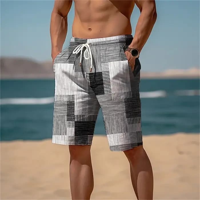 Short de plage hawaïen à séchage rapide, imprimé à carreaux coloré, short de glace décontracté, maillot de bain Sportedly, vacances d'été, 2024