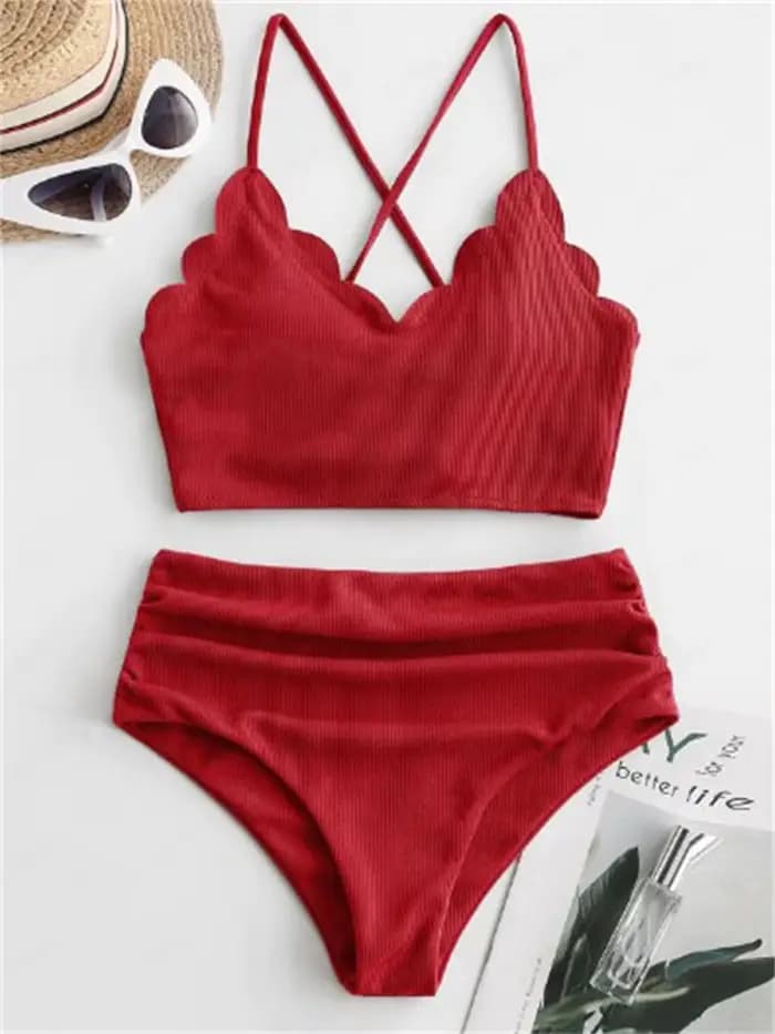 Bikini femmes maillot de bain 2026 nouveau solide côtelé fronde Bikinis ensemble Sexy taille haute maillots