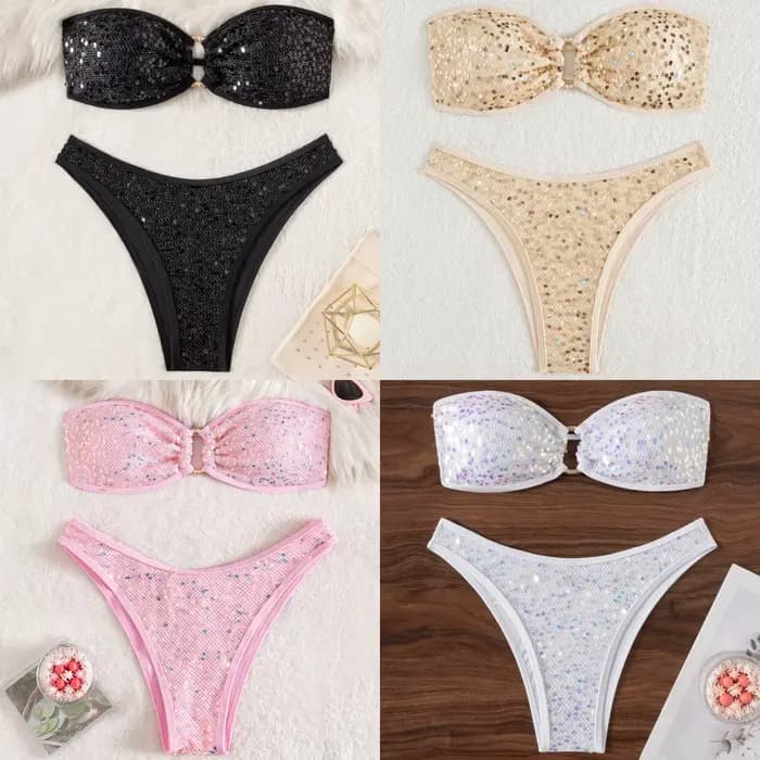 Bikinis bandeau sexy à paillettes pour femmes