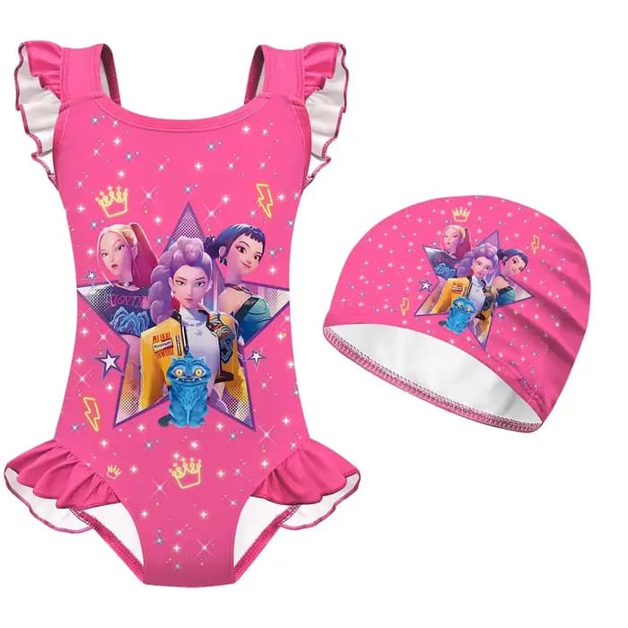 Maillot de bain Kpop pour filles, maillots de bain une pièce K-pop, ensemble de maillots de bain pour petites filles
