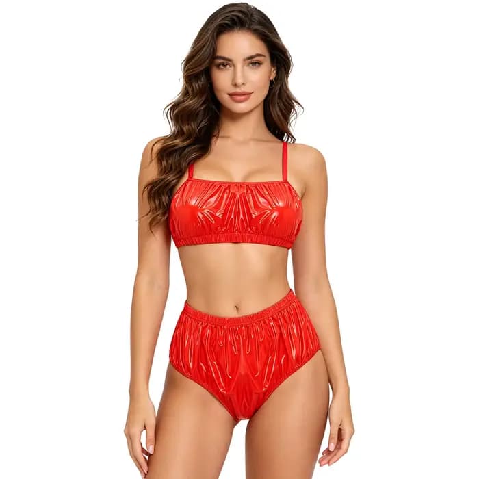 Maillot de bain bikini métallisé brillant pour femme