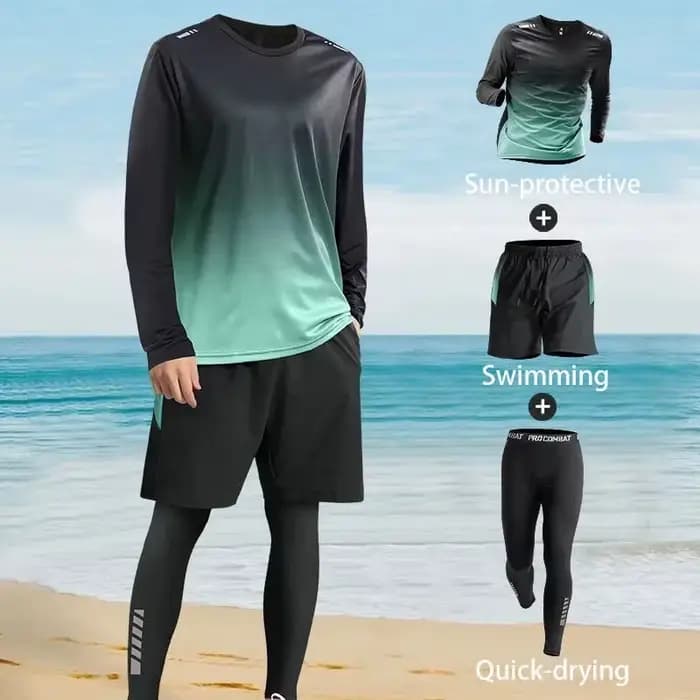 Ensemble de maillot de bain pour hommes avec manches longues et pantalons longs pour adolescents et adultes