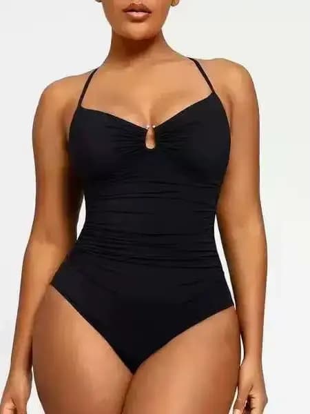 Maillot de bain une pièce pour femme grande taille, amincissant, froncé, effet ventre plat, modeste et conservateur, pour spa