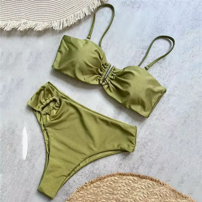 Marron brillant U en forme de Bikini taille haute Sexy maillot de bain femmes 2026 froissé maillots