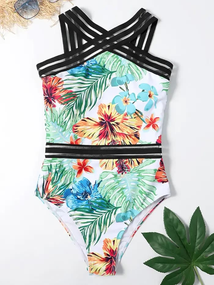 Maillot de bain une pièce sexy en maille solide 2026, col montant, croisé sur le devant, rembourré, pour femme