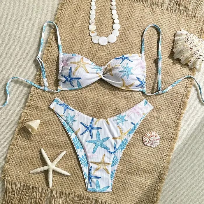 Sexy blanc étoile de mer imprimé Micro Bikini 2026 femmes plissé croix Push Up soutien-gorge string maillots de bain