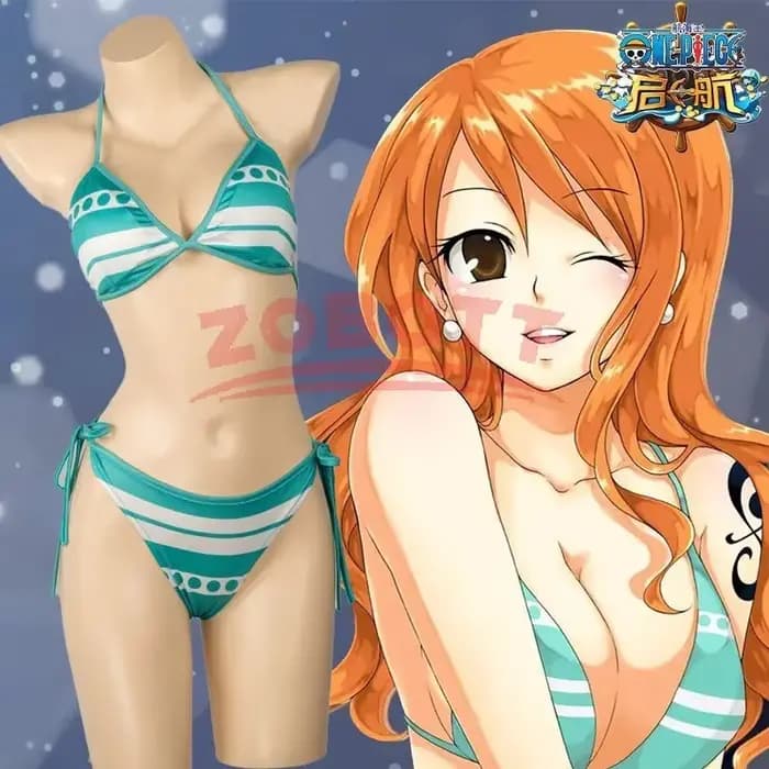 Maillot de bain imprimé dessin animé, bikini Nami, tenue de bain pour femmes, ensemble de costumes de fête d'Halloween
