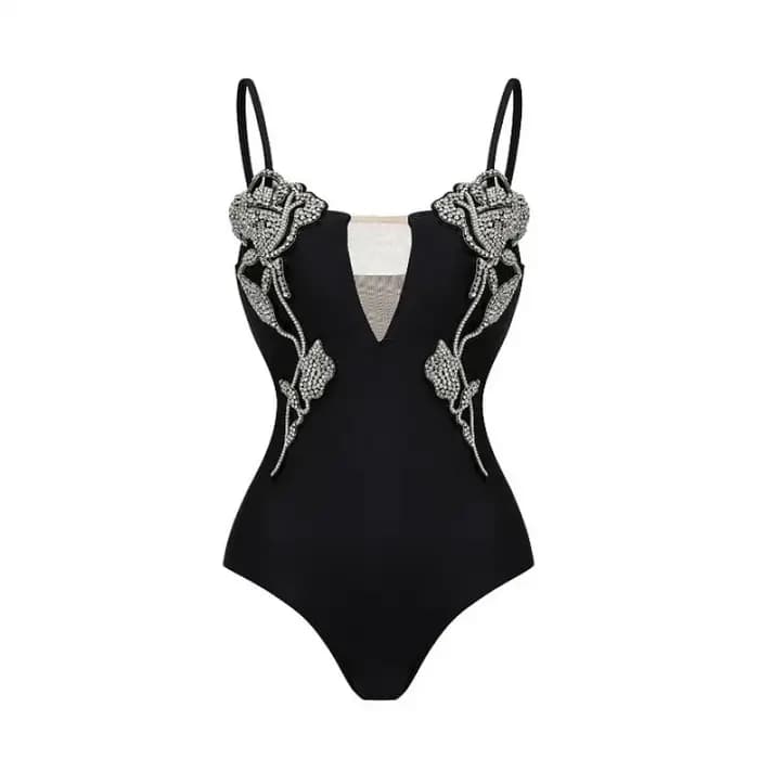 Maillot de bain une pièce sexy à motif floral et jupe, maillot de bain noir pour femme, tenue de plage, robe de plage, paréo