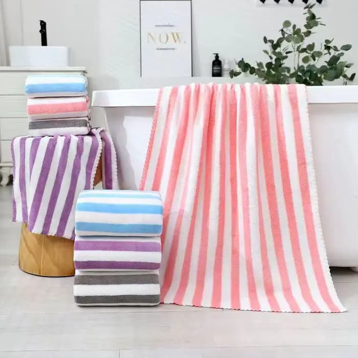 Nouvelle serviette épaisse absorbante, serviette de visage rayée en velours corail, serviette de bain à séchage rapide, serviette de plage, serviette de bain pour la maison