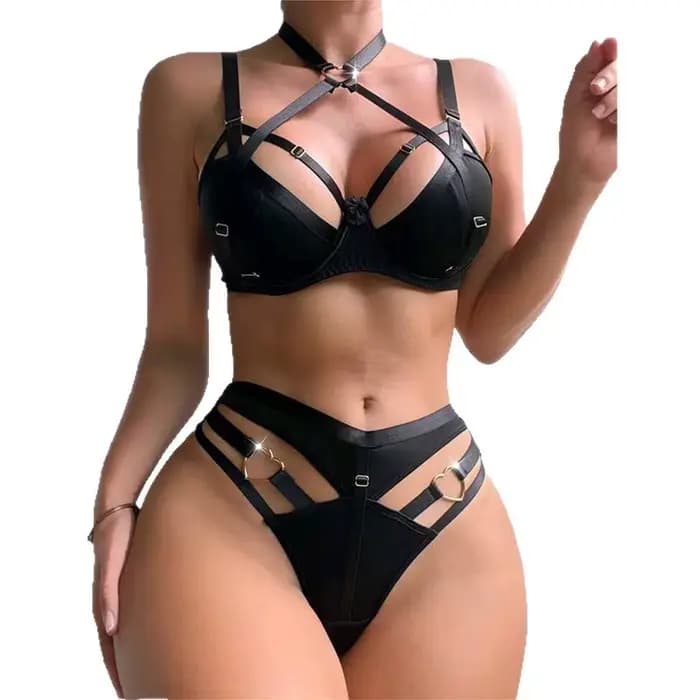 Maillot de bain bikini deux pièces avec design ajouré, noir, subtilement sexy, ensemble transparent