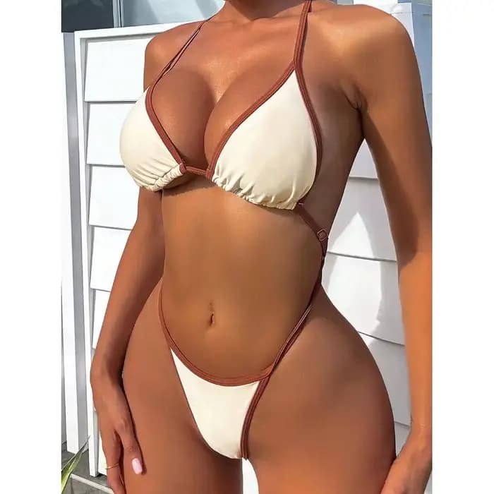 Cikini Summer Beach Maillot de bain une pièce avec bordure contrastée et col licou pour femme