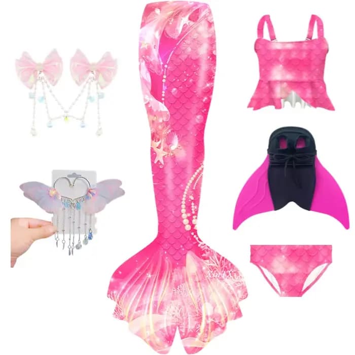 Maillot de bain queue de sirène pour enfants, cosplay monopalme pour enfants, bikini avec oreilles de beauté, palmes d'Halloween, peut nager