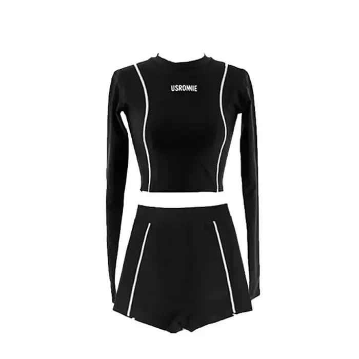 Maillot de bain deux pièces à manches longues pour femme, patchwork, vêtements de plage, piscine, sport, short