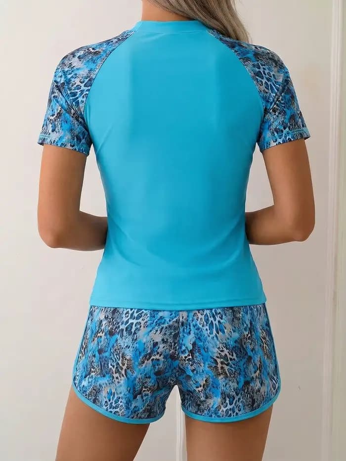 Nouveau Maillot de Bain Sportif Femme 2026 – Tankini à Manches Courtes et Short Boxer avec Cordon de Serrage – Tenue de Plage Tendance pour l'Été