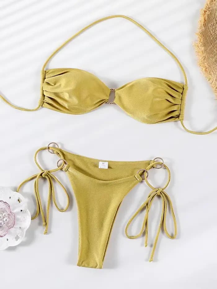 Licou extrême Bikini pour femmes vert maillots de bain pansement Micro string