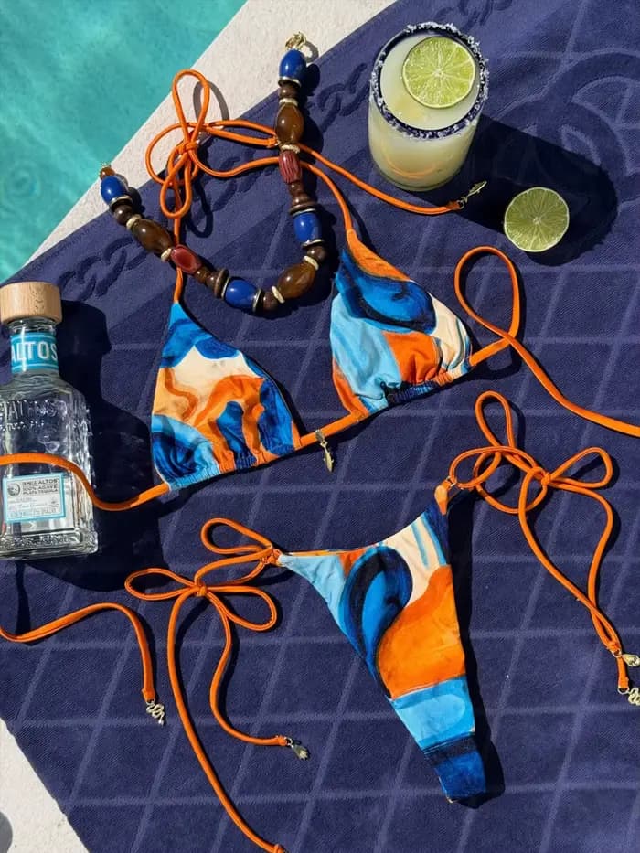 Maillot de bain micro bikini imprimé à lacets pour femme, sexy, taille basse, tendance, décoré, tenue de plage