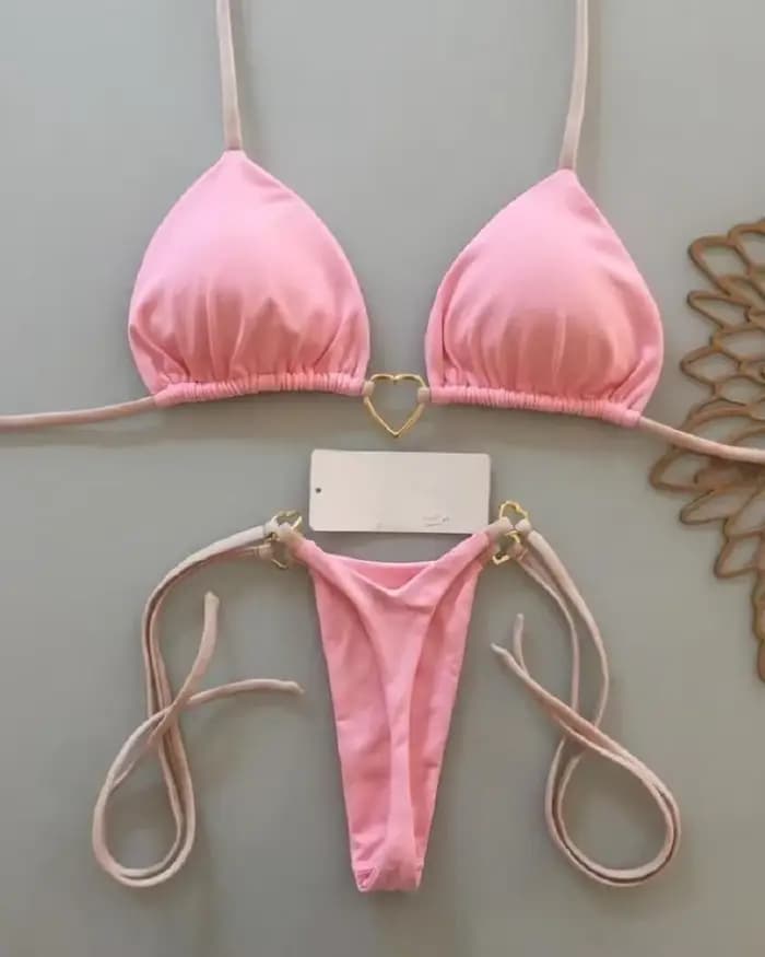 Sexy licou couleur unie ensemble Bikini maillot de bain pour femme deux pièces Triangle string maill