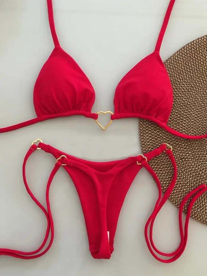 Ensemble Bikini Sexy taille basse pour femmes, maillot de bain d'été de couleur unie avec haut rembourré pour les vacances à la plage