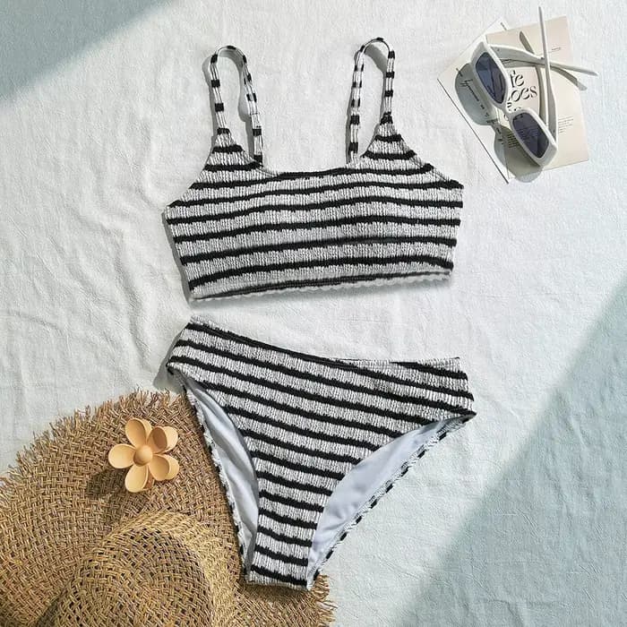 Sexy rayé Bikini ensemble femmes licou plissé Push Up maillot de bain deux pièces brésilien plage ma