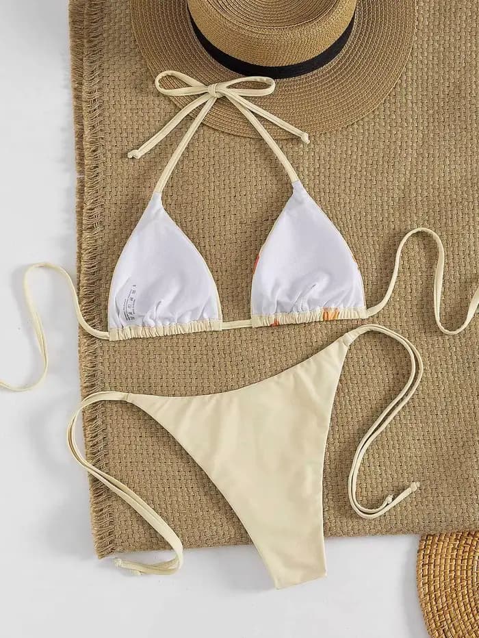 Ensemble de micro-bikinis sexy à imprimé floral, deux pièces, dos noué, string, maillots de bain, tenue de plage, biquini, tankini