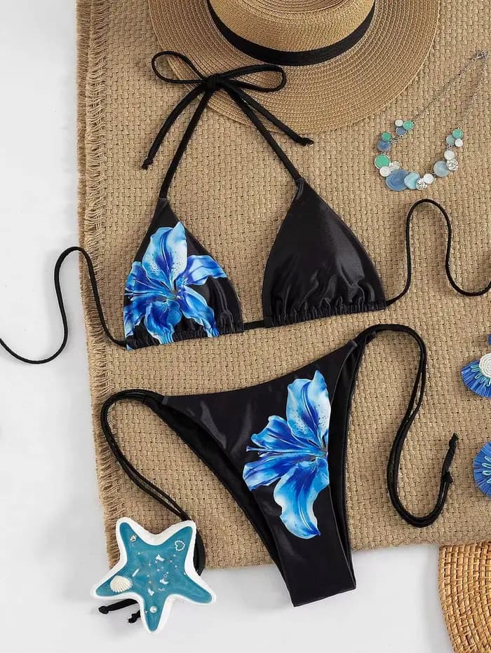 Ensemble de micro-bikinis sexy à imprimé floral, deux pièces, dos noué, string, maillots de bain, tenue de plage, biquini, tankini