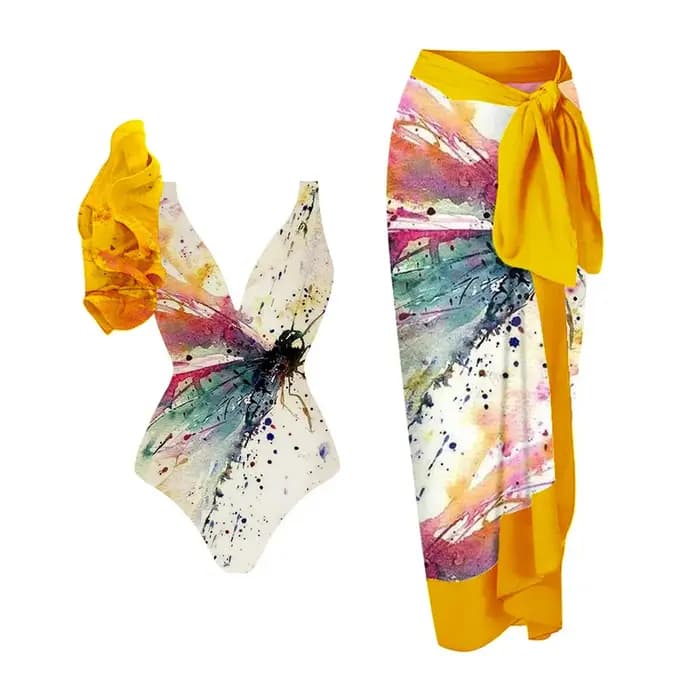 Splash-Ink Art One Initiated Ruffle Swimsuit for Women